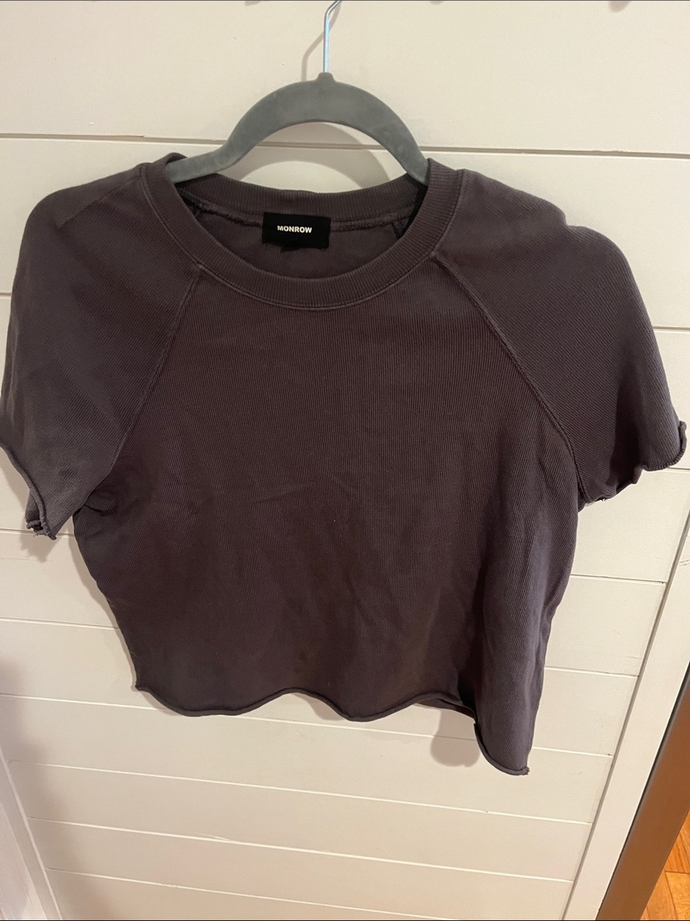 Monrow Charcoal Ribbed Short Sleeve Crop Tee